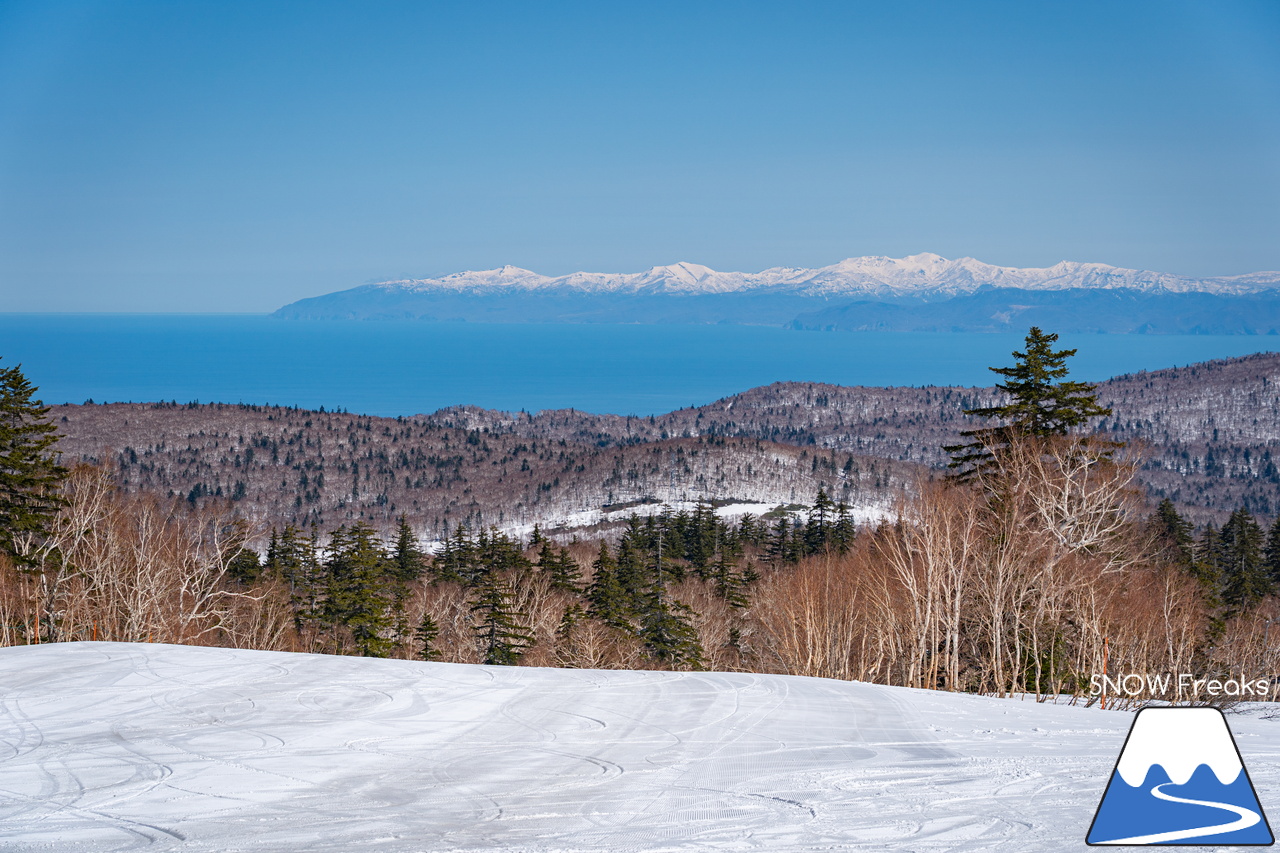札幌国際スキー場｜ゴールデンウイーク初日も全コース滑走可能OK！！真っ白な雪と澄んだ青空 ＝ 絶好の春スキー＆スノーボード日和♪そして、日本海の彼方に、なんと利尻富士が見えた？！